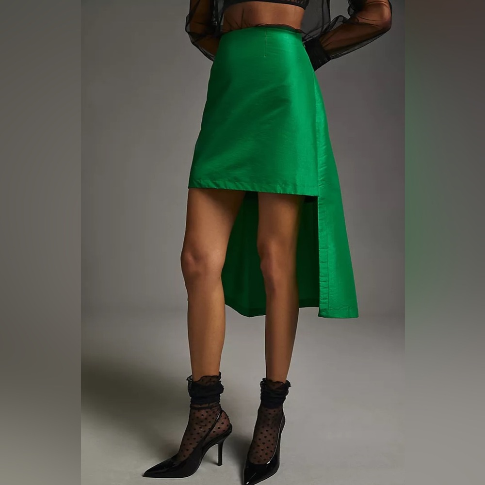 New Maeve x Anthropologie Kelly Green Asymmetrical Sateen Skirt sz 6